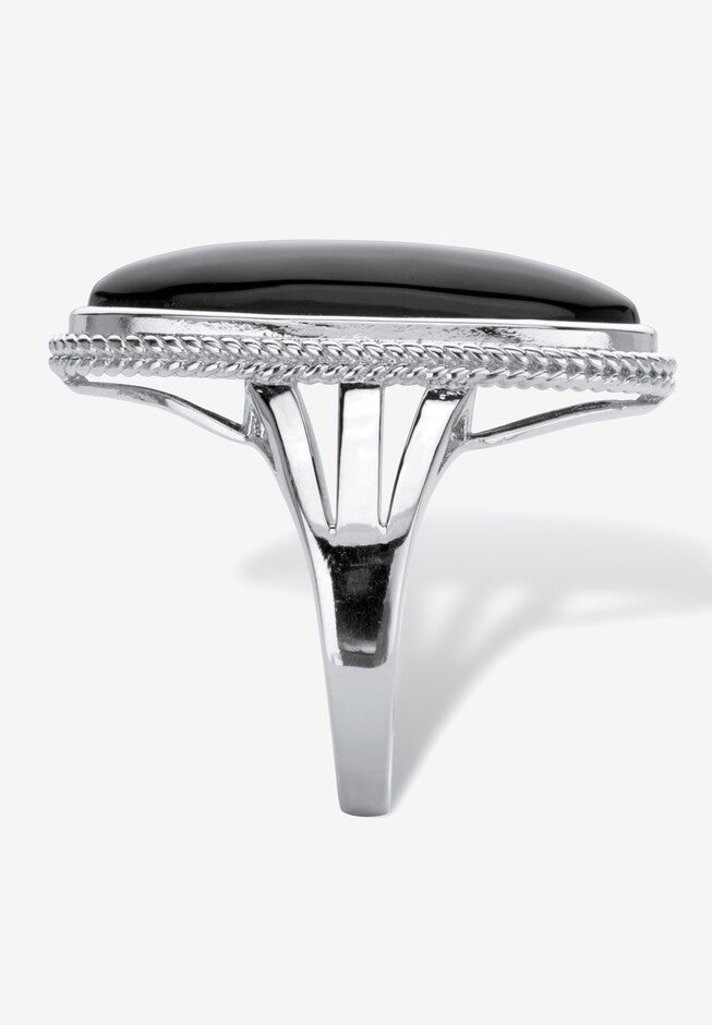 Sterling Silver Natural Black Onyx Split Shank Ring, , on-hover image number 1