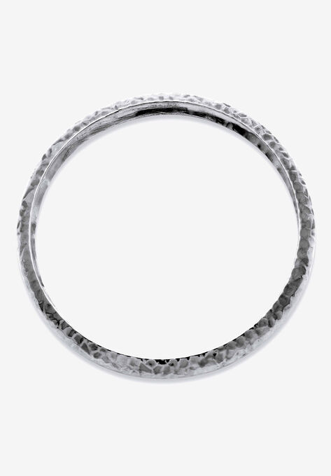 Silvertone Hammered 3 Piece Stack Bracelet Set, 8.5", , on-hover image number null