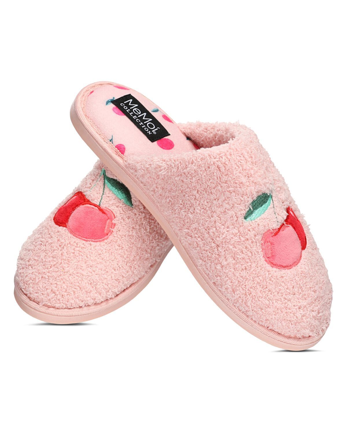 Women's Cherries Terry Slide Slippers, PINK, hi-res image number 0
