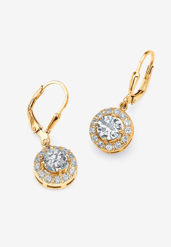 Cubic Zirconia Round Halo Drop Earrings in Gold over Sterling Silver, GOLD, hi-res image number 0