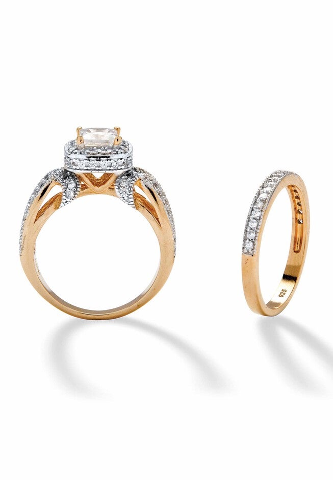 Gold over Silver Bridal Ring Set Cubic Zirconia (1 3/4 cttw TDW), , on-hover image number null