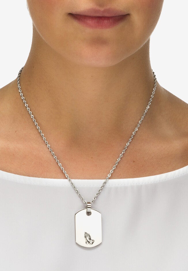 Stainless Steel Serenity Prayer Dog Tag Pendant (22Mm) With 20 Inch Chain, , alternate image number null