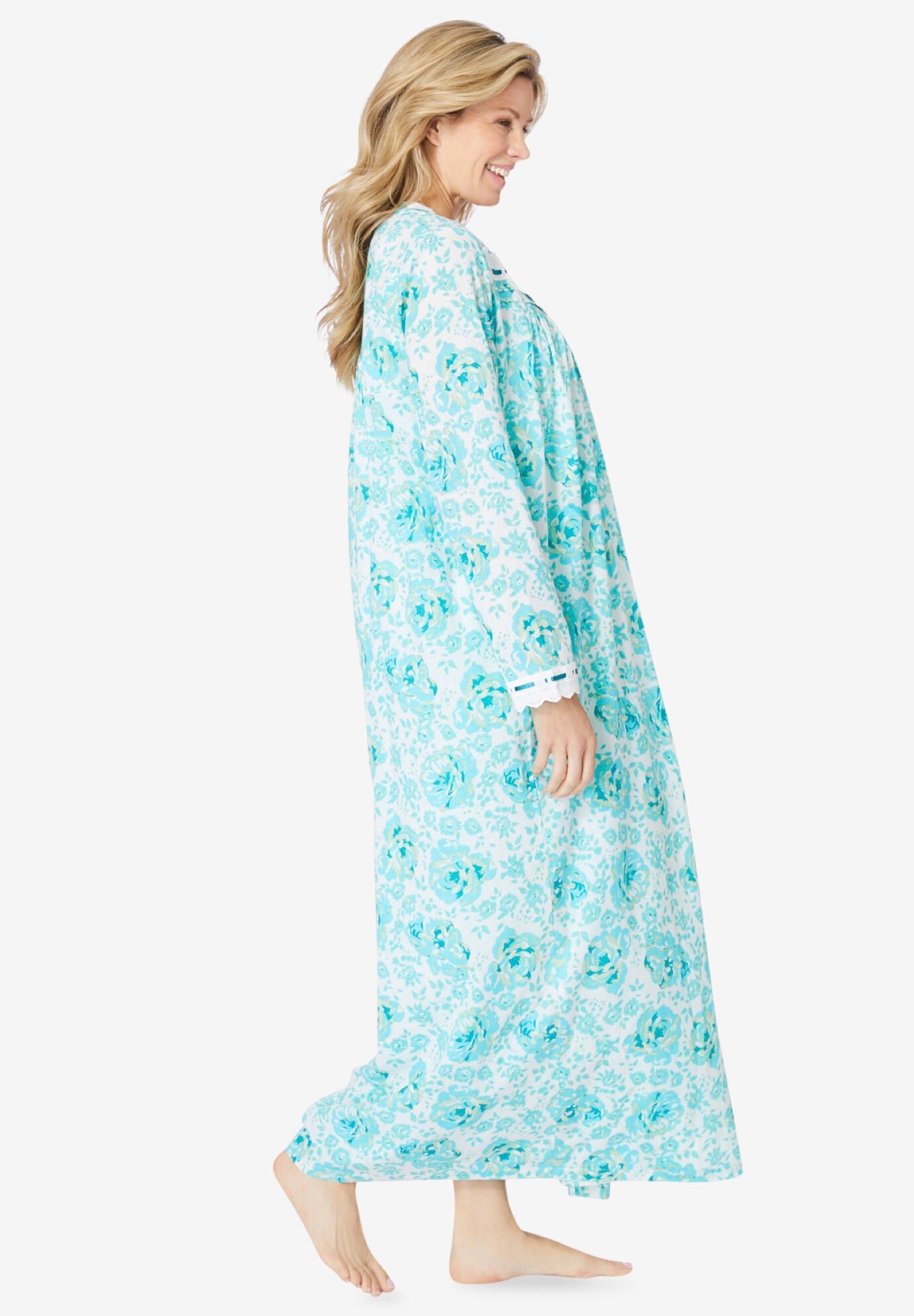 Long 2-Piece Cabbage-Rose Peignoir Set, , on-hover image number 1