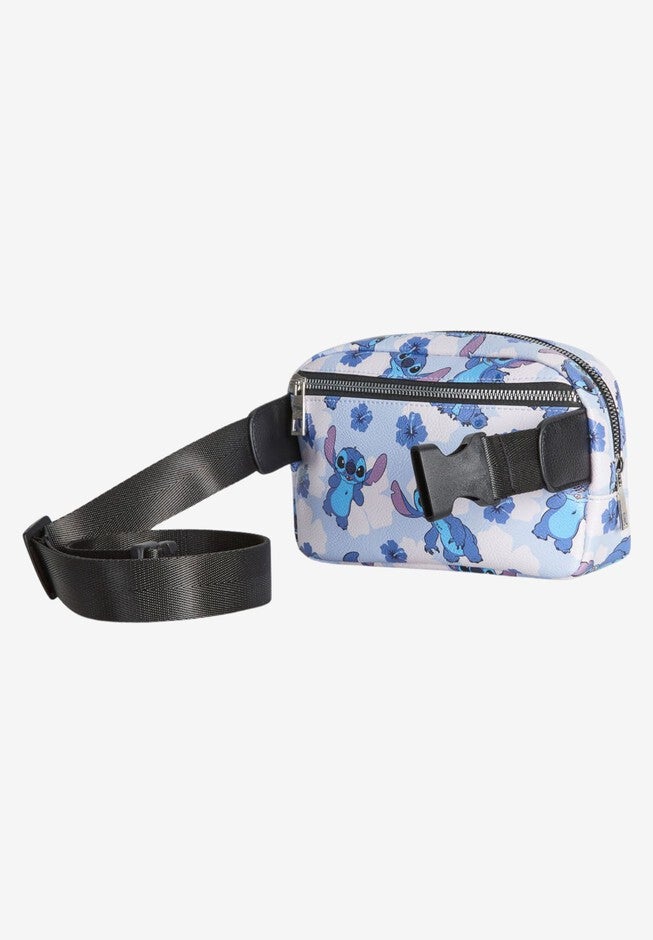Disney Stitch Belt Bag Belt Bag Crossbody Zippered Floral All-Over Print Blue Faux Leather, , alternate image number 6