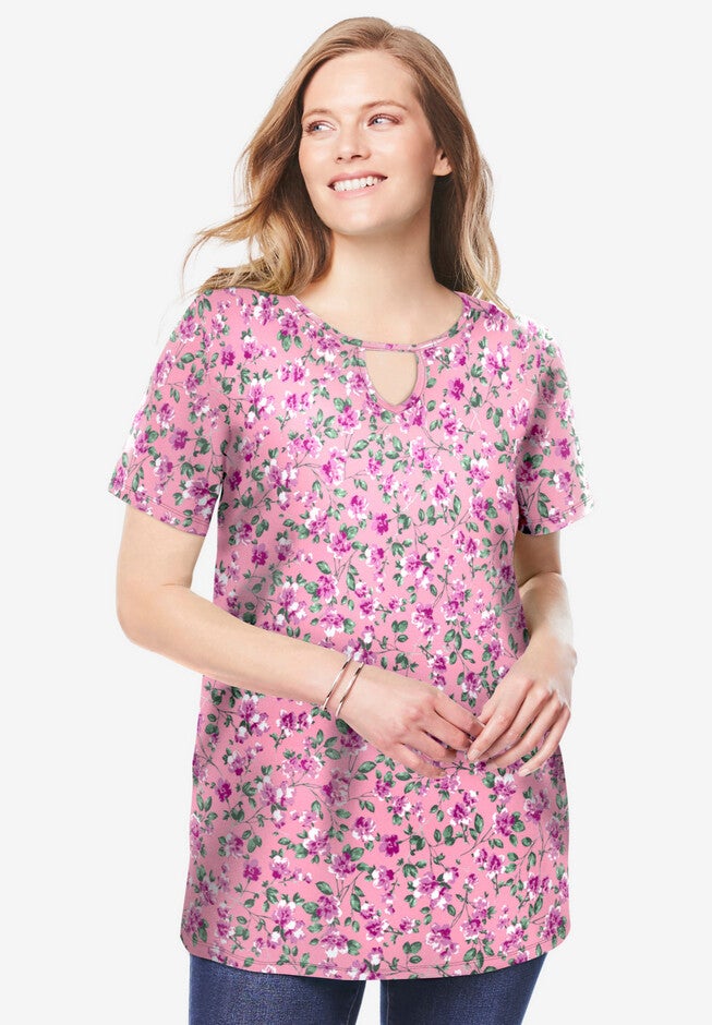 Perfect Printed Short-Sleeve Keyhole Tee, , alternate image number 3