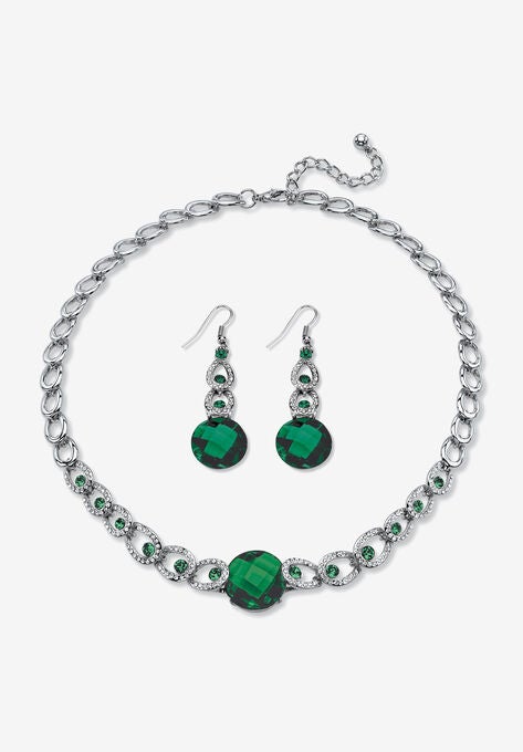 Silver Tone Collar Necklace and Earring Set, Simulated Birthstone, MAY, hi-res image number null