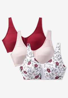 3-Pack Front-Close Cotton Wireless Bra