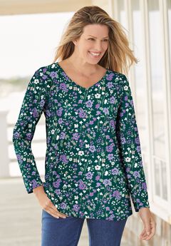 Perfect Printed Long-Sleeve V-Neck Tee