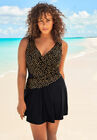 Mesh-Inset Wrap Swim Dress, GOLD FOIL DOTS, hi-res image number null