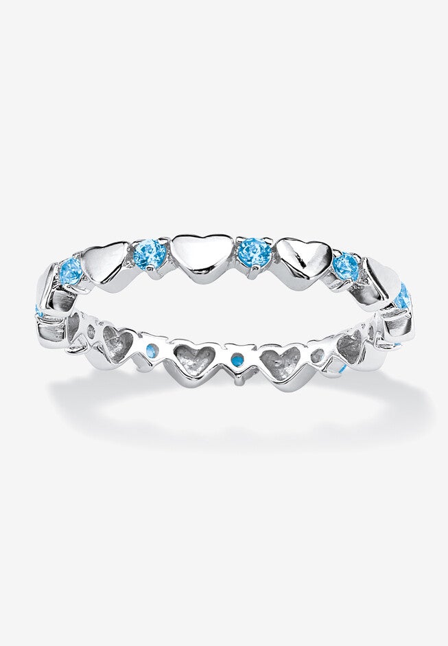 Simulated Birthstone Heart Eternity Ring, MARCH, hi-res image number 0