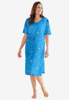V-Neck Short Sleeve Knee-Length Cotton Sleepshirt