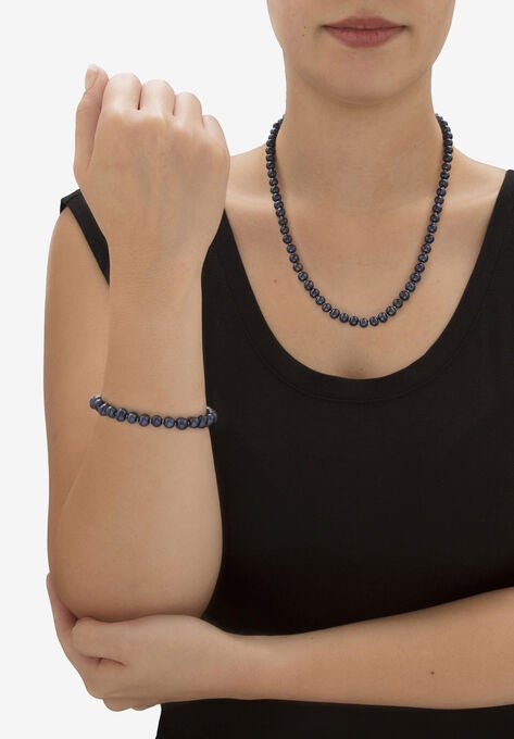 Silver Necklace, Bracelet and Earring Set, Cultured Freshwater Pearls, , alternate image number null