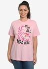 Disney Women's Cheshire Cat Alice in Wonderland "We Are All Mad Here" T-Shirt Pink, PINK, hi-res image number null