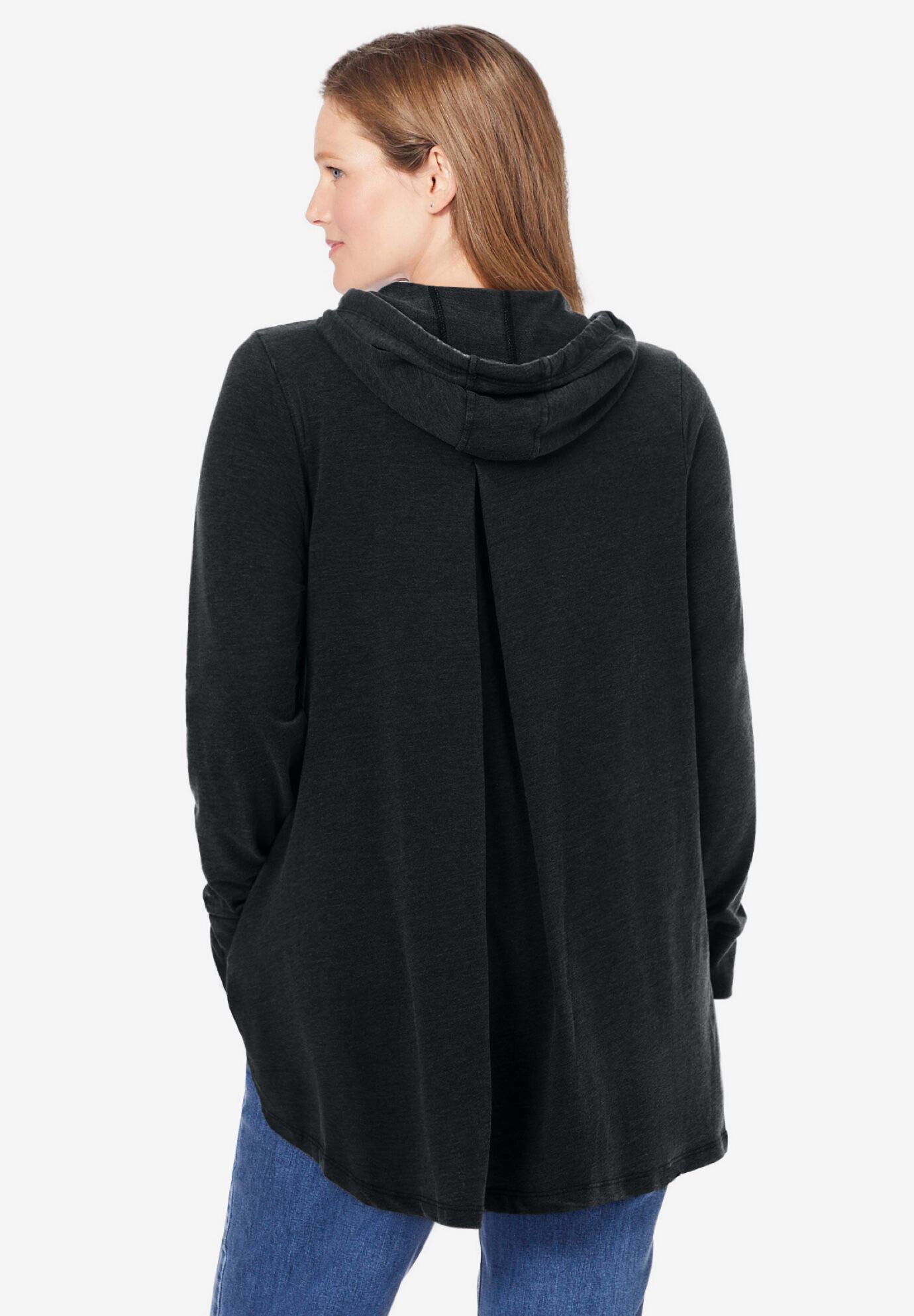 Pleat-Back Swing Hoodie Sweatshirt, BLACK, on-hover image number 1