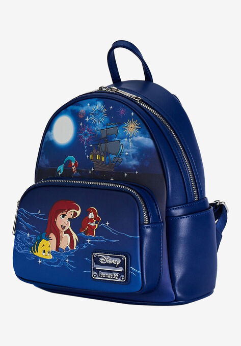 Loungefly X Disney Little Mermaid Ariel Mini Backpack Handbag Fireworks Navy, , on-hover image number null