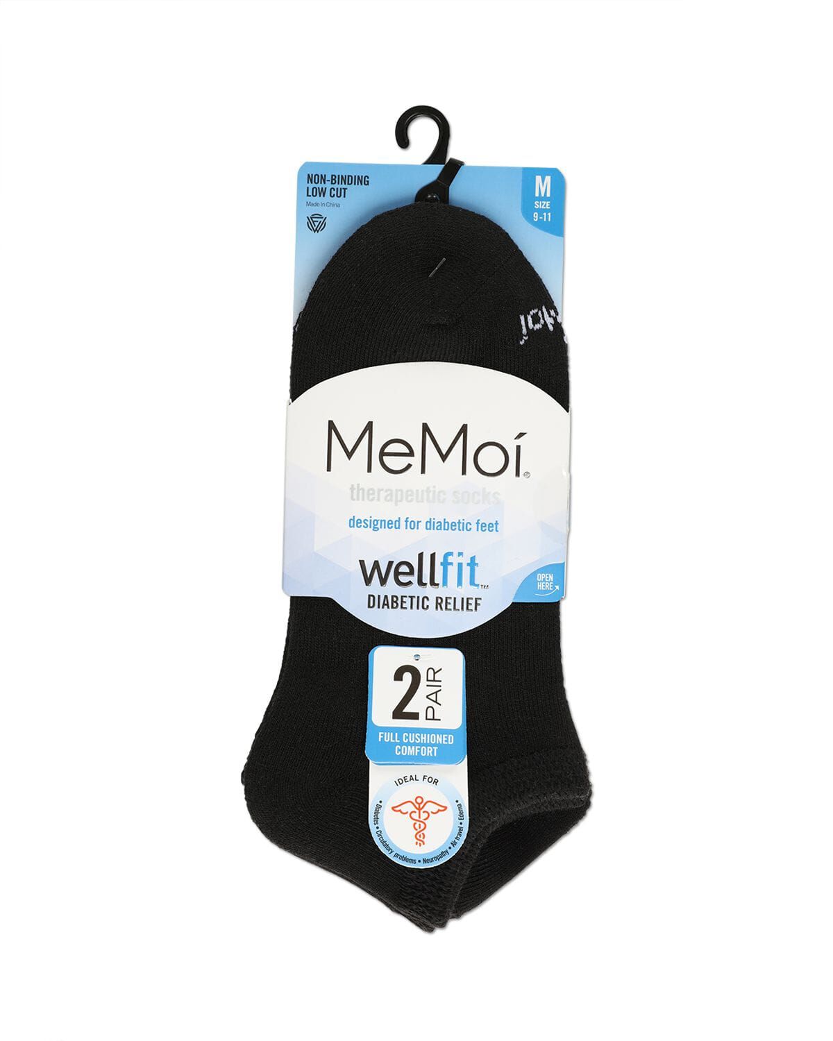 2 pair Unisex Diabetic Full Cushion Low Cut Socks, GRAY BLACK, alternate image number 1