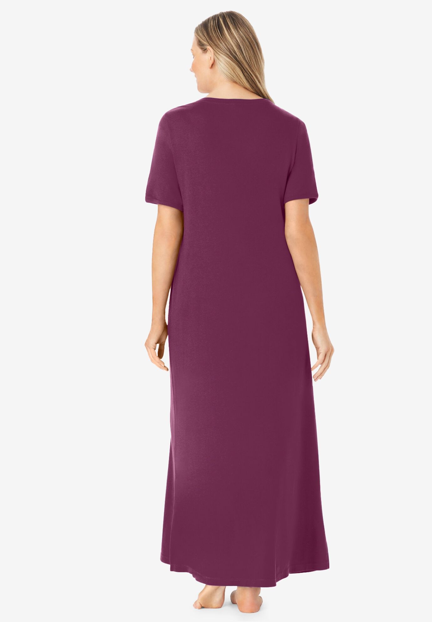 V-Neck Short Sleeve Maxi Lounger, DEEP CLARET, on-hover image number 1