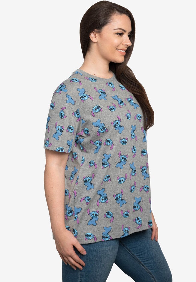 Women's Disney All-Over Print Stitch Short Sleeve T-Shirt Gray, , alternate image number 2
