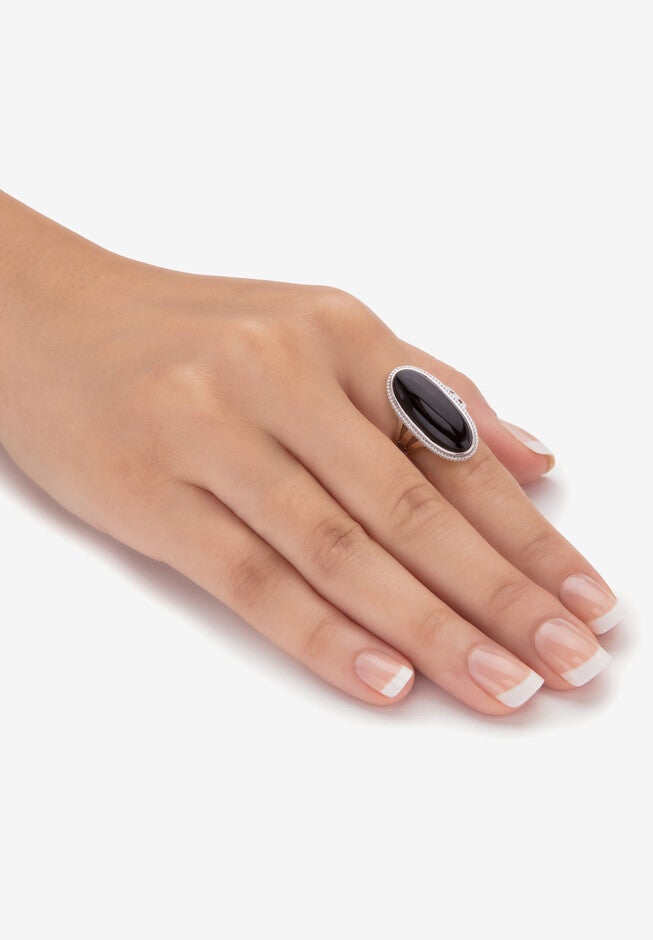 Sterling Silver Natural Black Onyx Split Shank Ring, , alternate image number 2