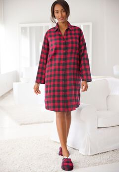 Plaid Flannel Button-Front Sleepshirt