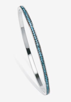 Silver Tone Eternity Bangle Bracelet Simulated Birthstones 7.5"