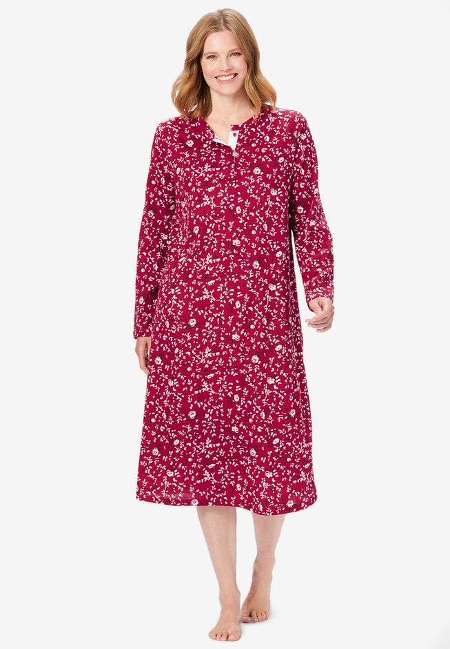 Henley Sleep Shirt, CLASSIC RED IVORY, hi-res image number 0