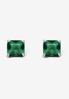 Sterling Silver Stud Princess Cut Simulated Birthstone Stud Earrings