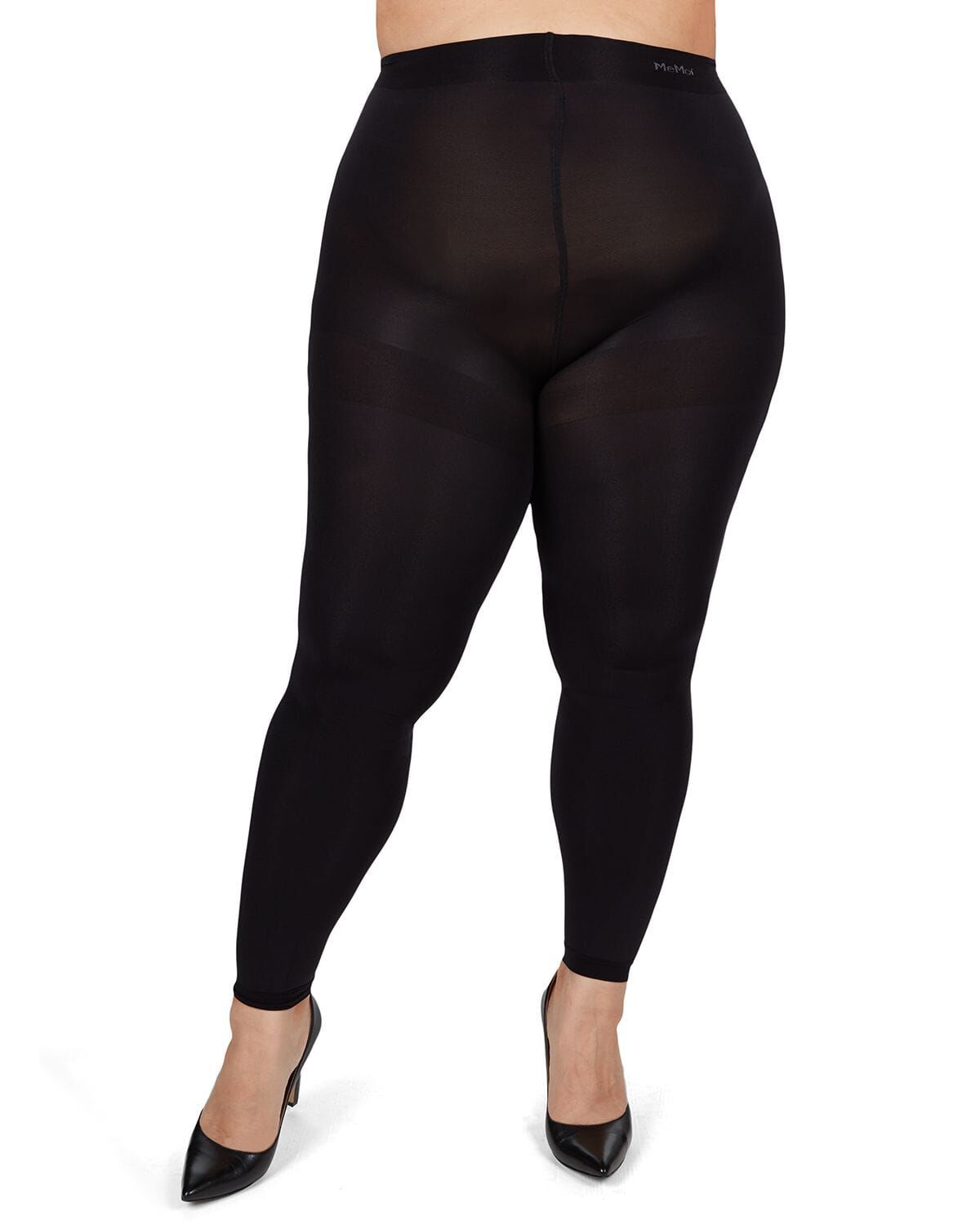 Plus Size Curvy Super Matte Control Top Footless Tights, BLACK, alternate image number 1