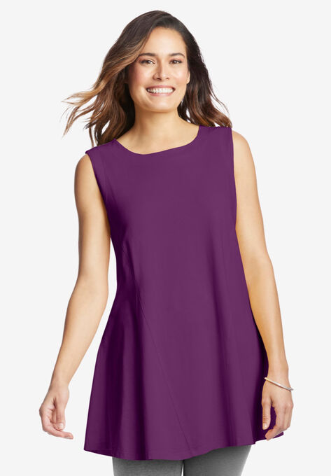 Sleeveless Fit-And-Flare Tunic Top, PLUM PURPLE, hi-res image number null