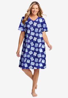 V-Neck Short Sleeve Knee-Length Cotton Sleepshirt