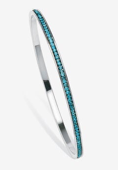 Silver Tone Eternity Bangle Bracelet Simulated Birthstones 7.5"