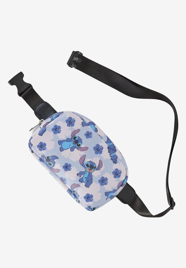 Disney Stitch Belt Bag Belt Bag Crossbody Zippered Floral All-Over Print Blue Faux Leather, , alternate image number 5