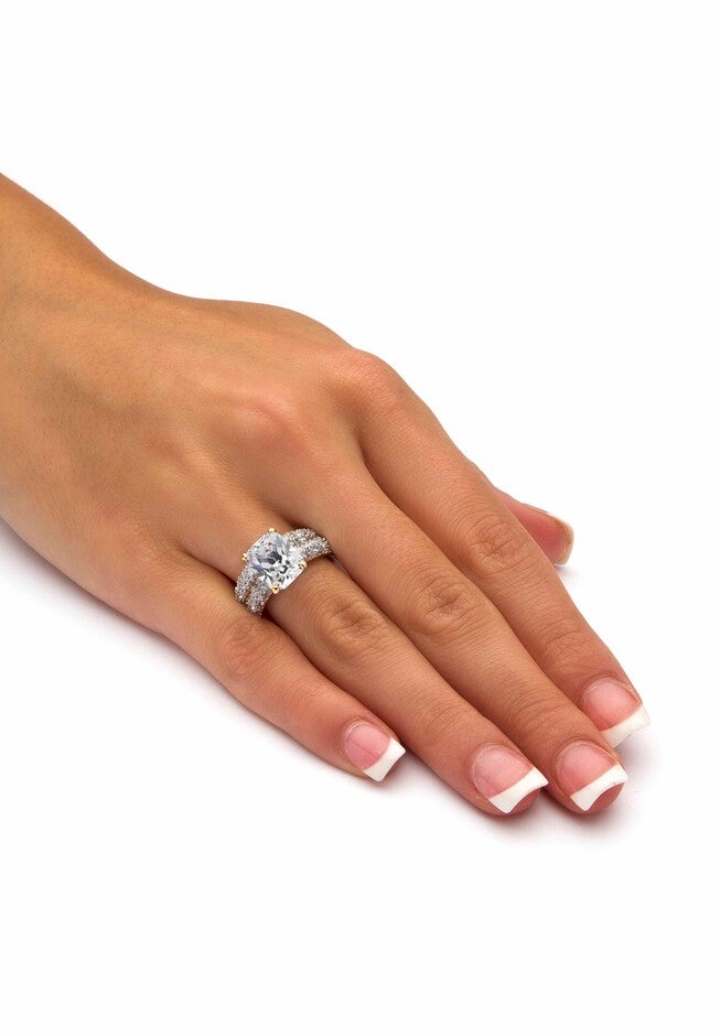 Yellow Gold-Plated Emerald Cut Bridal Ring Set Cubic Zirconia, , alternate image number 2