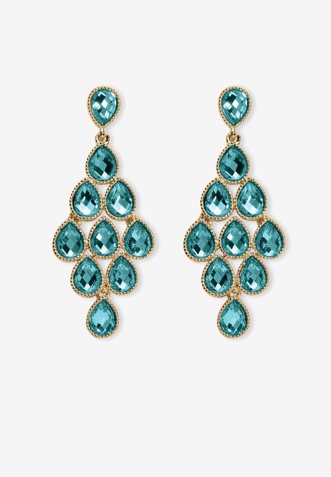 Gold Tone Pear Cut Simulated Birthstone Earrings, DECEMBER, hi-res image number null