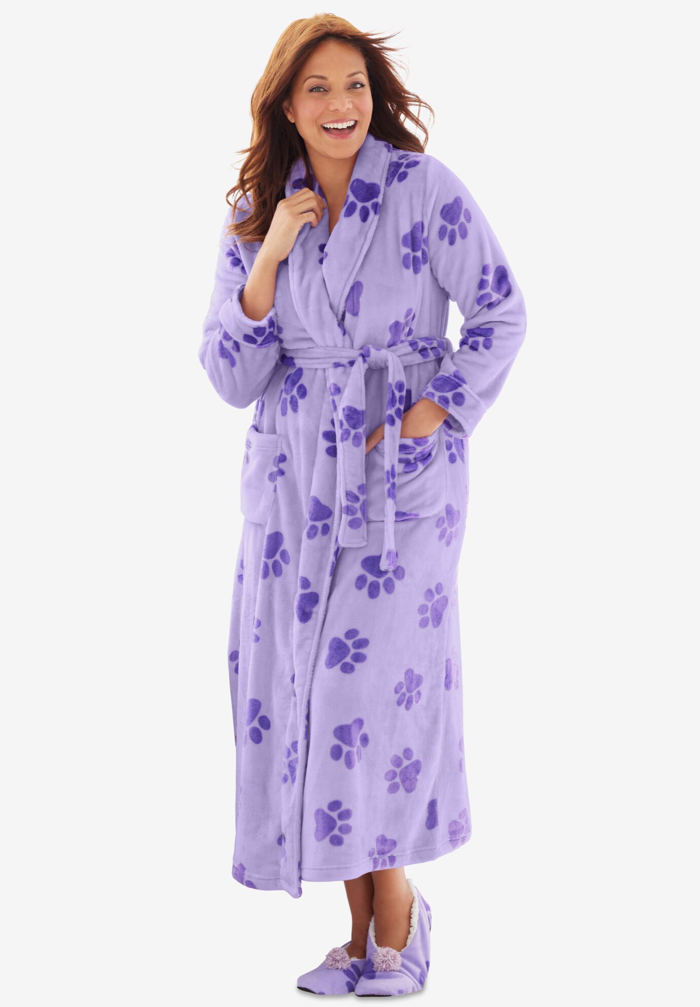 Matching Plush Wrap Robe & Slipper, Soft Iris Paws, , hi-res image number 0