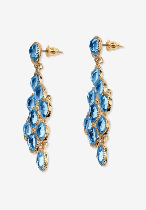 Gold Tone Pear Cut Simulated Birthstone Earrings, , on-hover image number null