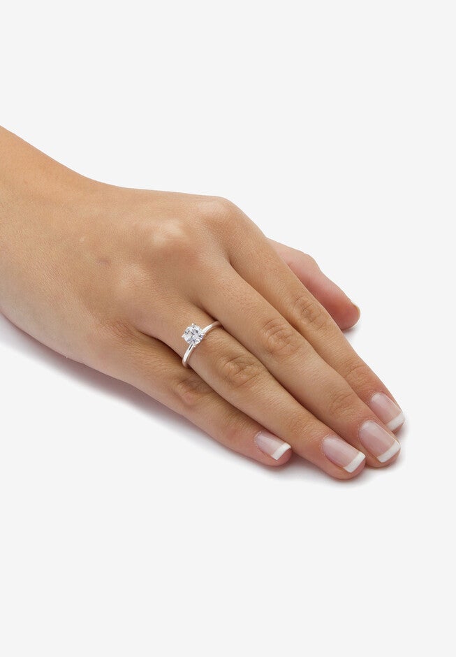 Sterling Silver Cubic Zirconia Solitaire Engagement Ring, , alternate image number null