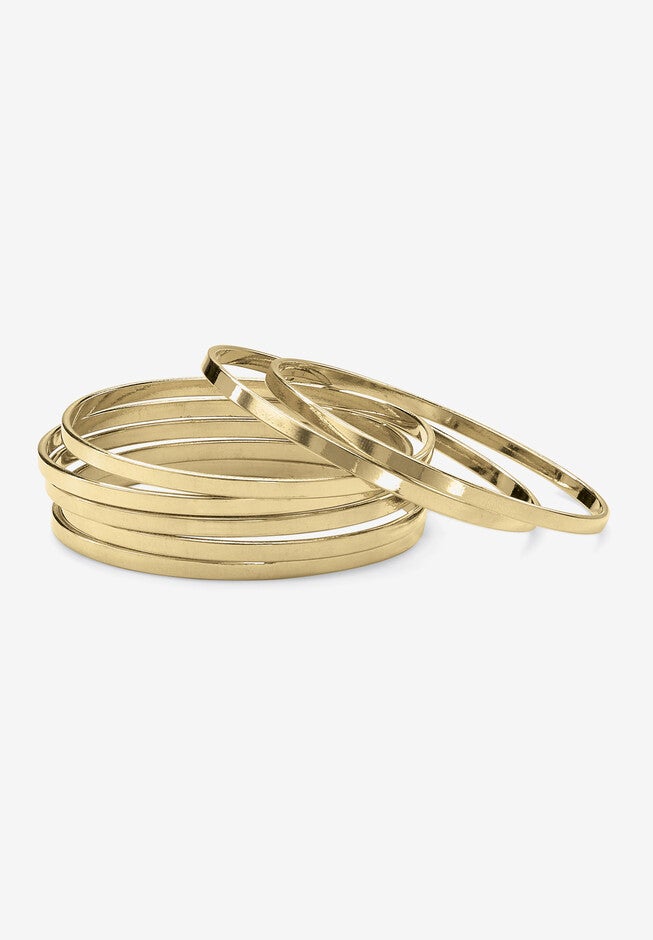 Goldtone 7 Piece Polished Bangle Bracelet (3.5mm), 7.5 inches, GOLD, hi-res image number 0