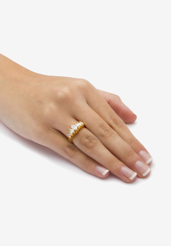 Gold-Plated Marquise Cut Engagement Anniversary Ring Cubic Zirconia, , alternate image number 2