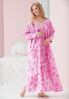 Long 2-Piece Cabbage-Rose Peignoir Set