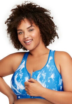 Full Figure Plus Size Zip Up Front-Closure Sports Bra Wirefree #9266 Bra