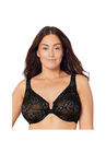Full Figure Plus Size Lacey T-Back Front-Close WonderWire Bra Underwire 9246, BLACK, hi-res image number null