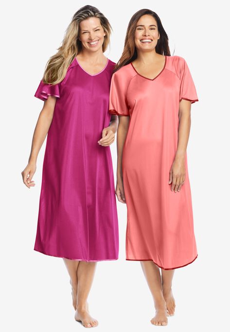 2-Pack Short Silky Gown , SWEET CORAL PARADISE PINK, hi-res image number null