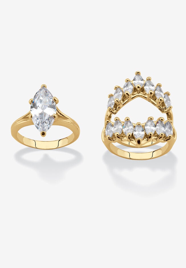 Goldtone Marquise Cut Cubic Zirconia Bridal Ring Set (6 cttw TDW), , alternate image number 3