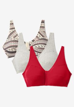 3-Pack Front-Close Cotton Wireless Bra