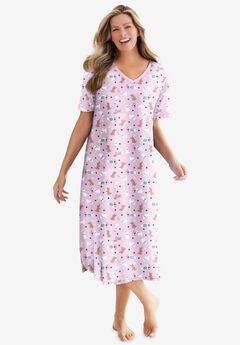 V-Neck Short Sleeve Midi Cotton Sleep Shirt