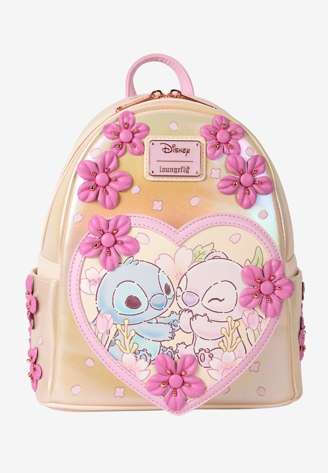Loungefly Disney Stitch & Angel Mini Backpack Heart Floral Love, BEIGE, alternate image number 6