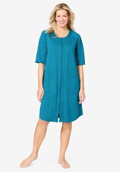 Short French Terry Zip-Front Robe