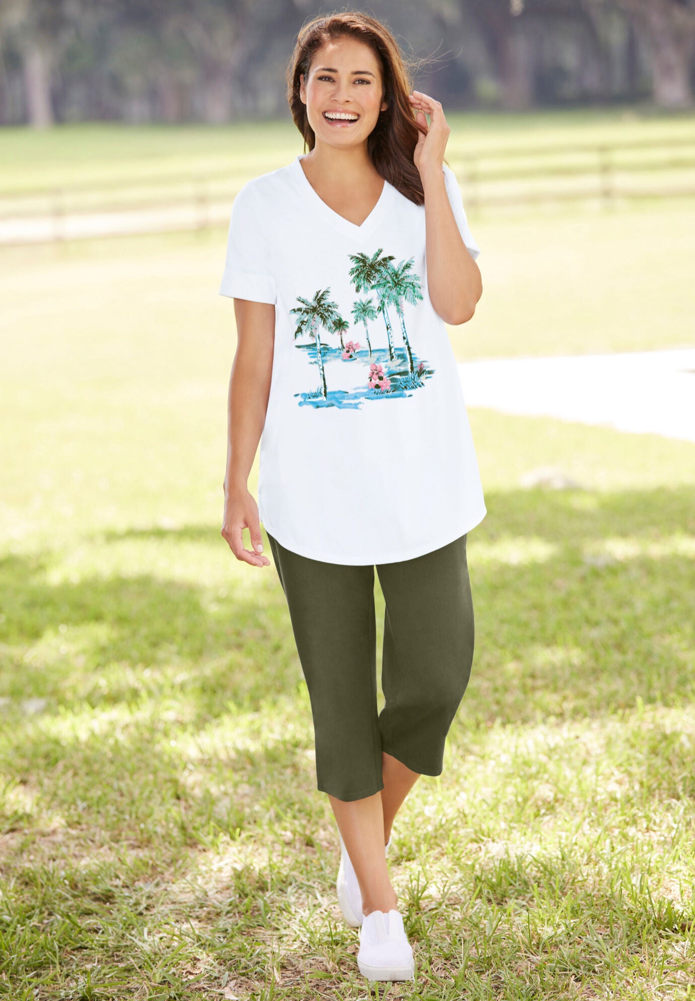 Two Piece V Neck Tunic Capri Set