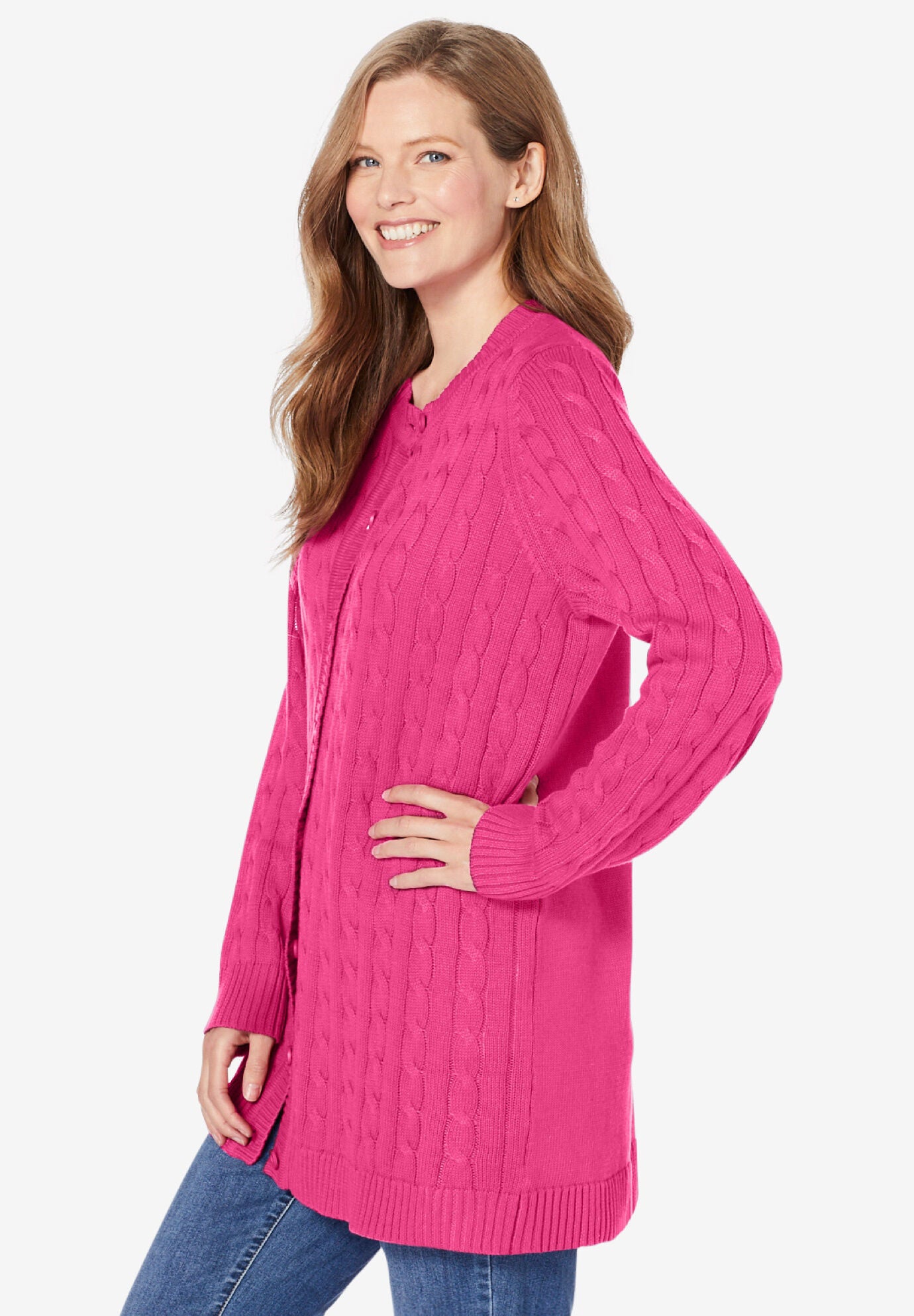 Cotton cable knit best sale cardigan